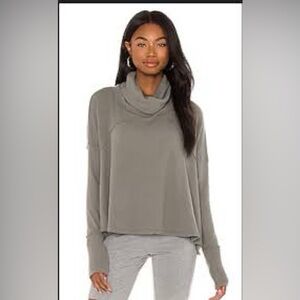 Free People We The Free Cozy Time Funnel Pullover Sweater in Pine, Size XL